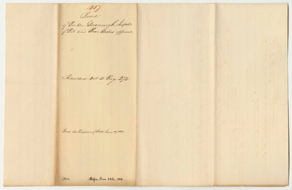 Miniature of Report 417: Report on the Bond of Parker Greenough, Inspector of Pot and Pearl Ashes