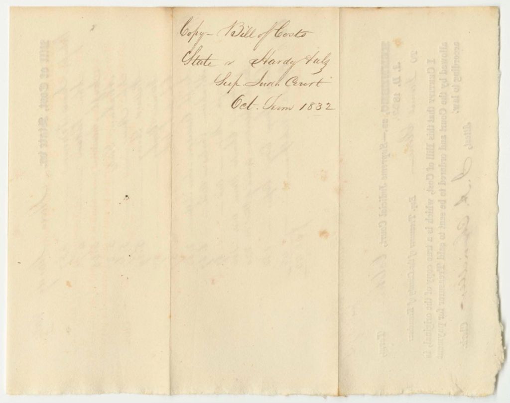 Miniature of Bill of Cost in State v. Hosea Hardy and Others at the Supreme Judicial Court of Kennebec County