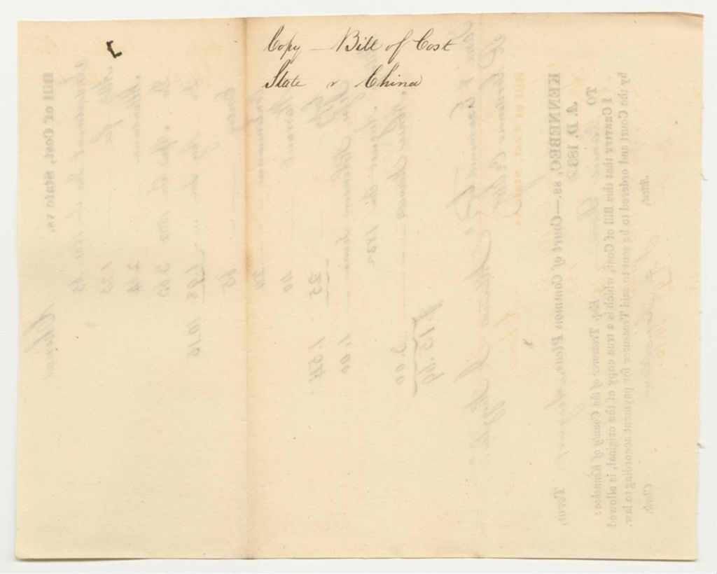 Miniature of Bill of Cost in State v. China at the Court of Common Pleas in Kennebec County