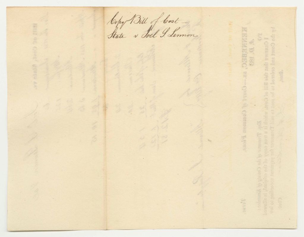Miniature of Bill of Cost in State v. Joel S. Lennon and Others at the Court of Common Pleas in Kennebec County
