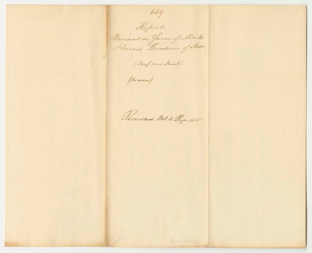 Miniature of Report 659: Warrant in Favor of Mark Harris, State Treasurer, for the Deaf and Dumb