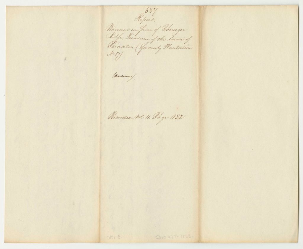 Miniature of Report 687: Warrant in Favor of Ebenezer Rolfe, Treasurer of the Town of Princeton (Formerly Plantation No. 17)