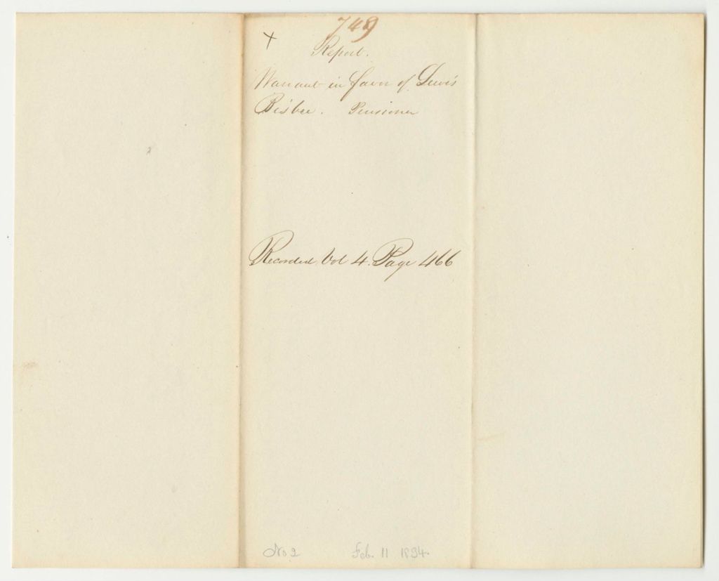 Miniature of Report 749: Warrant in Favor of Lewis Bisbee for a Pension
