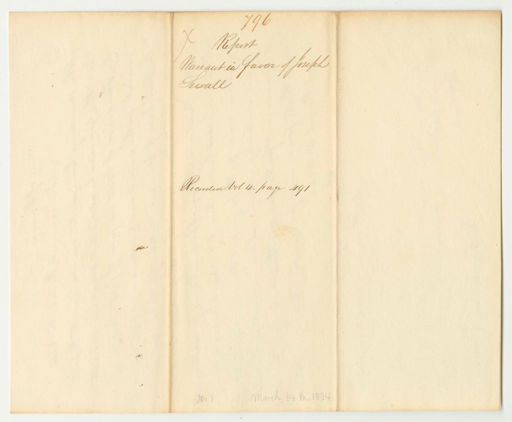 Miniature of Report 796: Warrant in Favor of Joseph Sewall, Adjutant General, for Military Supplies