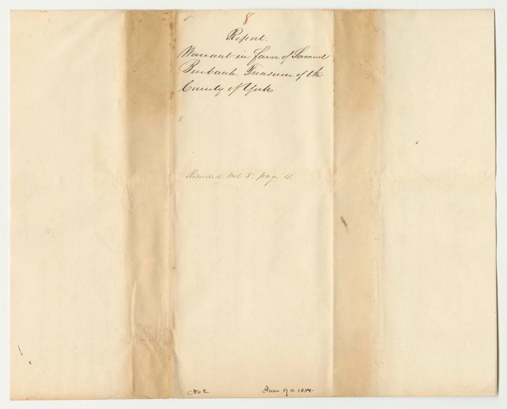 Miniature of Report 8: Warrant in Favor of Samuel Burbank, Treasurer of York County