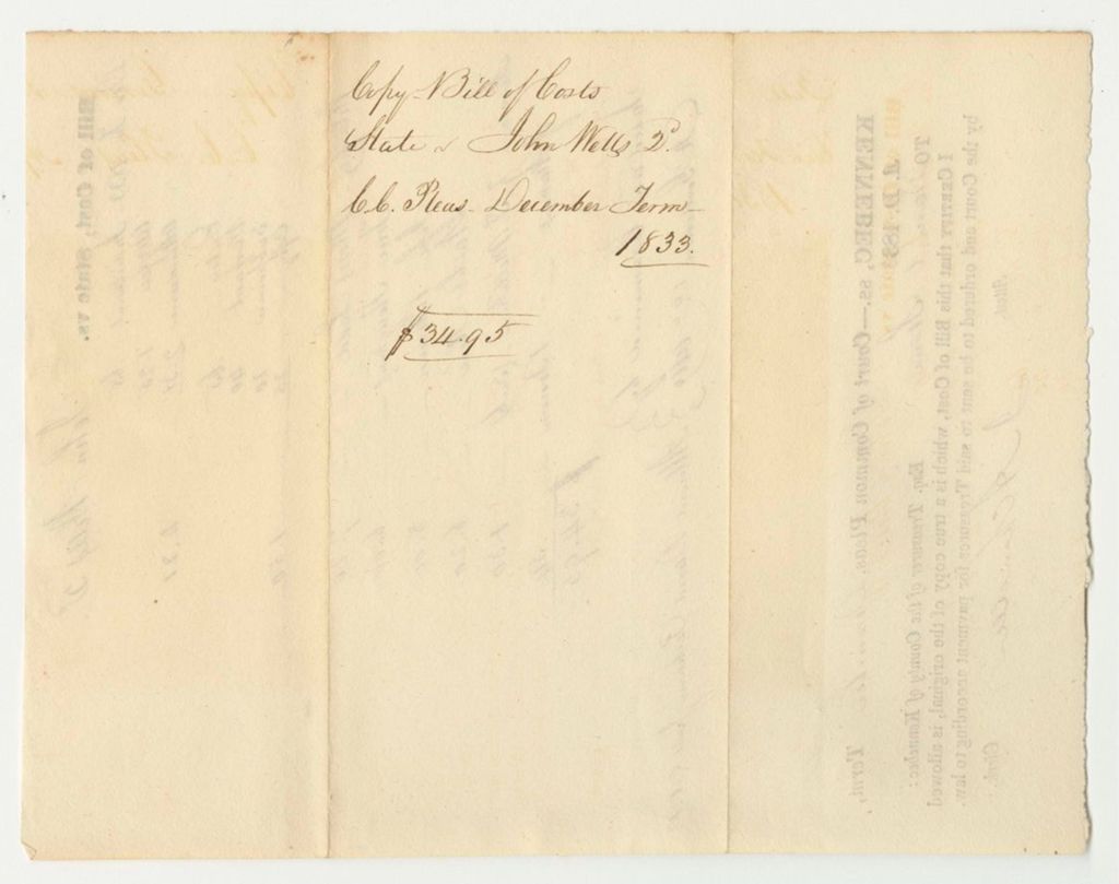 Miniature of Bills of Cost at the Court of Common Pleas in Kennebec County, December Term 1833