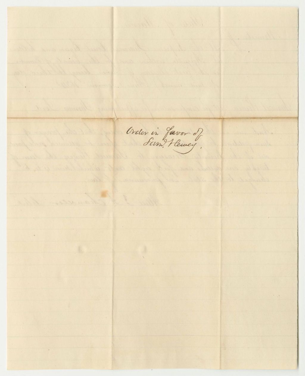Miniature of Order in Favor of Samuel Hewey for Compensation for Apprehending Thomas Lord, at the Supreme Judicial Court of Kennebec County