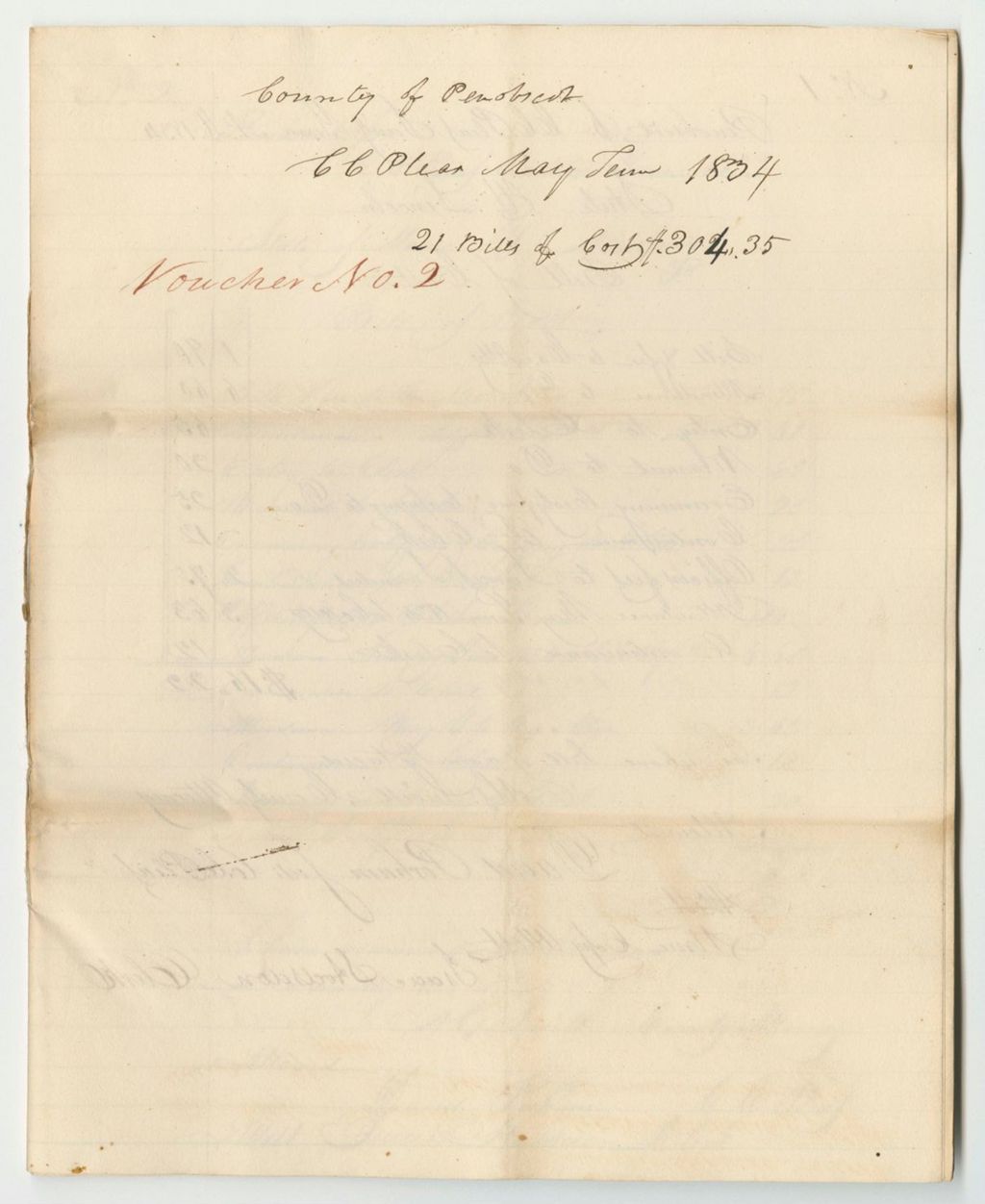 Miniature of Bills of Cost at the Court of Common Pleas of Penobscot County, May Term 1834