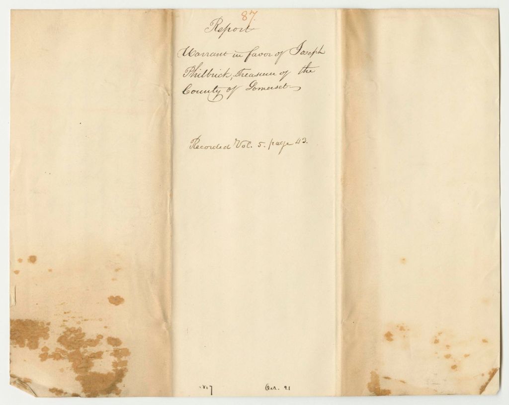 Miniature of Report 87: Warrant in Favor of Joseph Philbrick, Treasurer of Somerset County