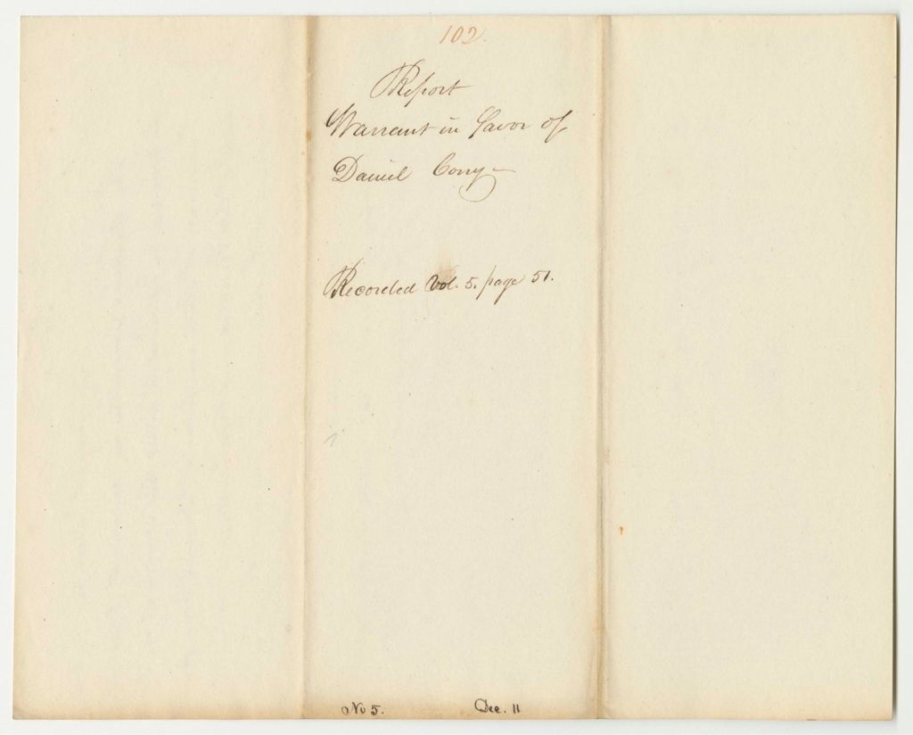 Miniature of Report 102: Warrant in Favor of Daniel Cony for Interest on His Loan to the State for Constructing Public Buildings
