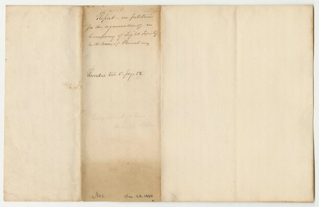 Miniature of Report 110: Report on the Petition for the Organization of a  Company of Light Infantry in Pownal