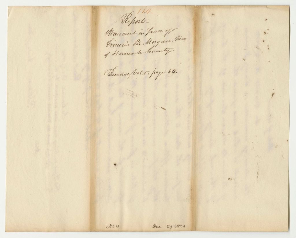 Miniature of Report 114: Warrant in Favor of Francis B. Morgan, Treasurer of Hancock County
