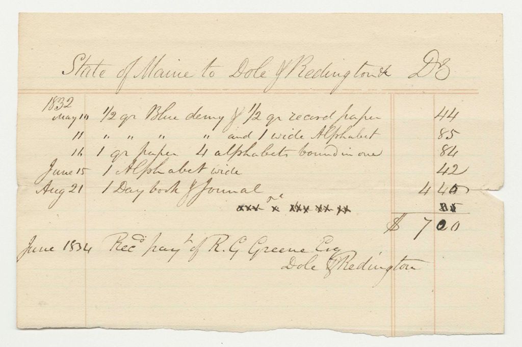 Miniature of Receipts from the Account of Roscoe G. Greene, Secretary of State