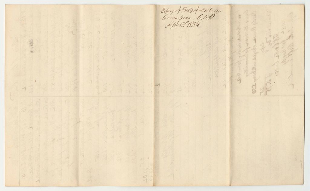 Miniature of Bills of Costs in Criminal Prosecution at the Court of Common Pleas of Oxford County, September Term 1834