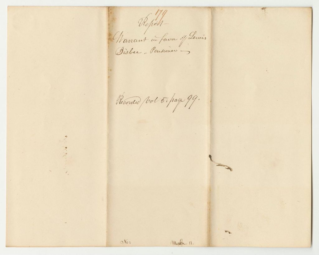 Miniature of Report 179: Warrant in Favor of Lewis Bisbee, Pensioner