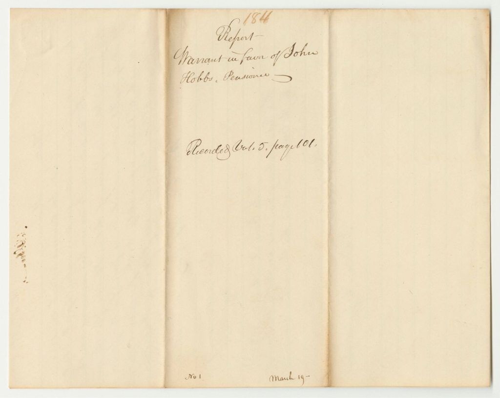 Miniature of Report 184: Warrant in Favor of John Hobbs, Pensioner