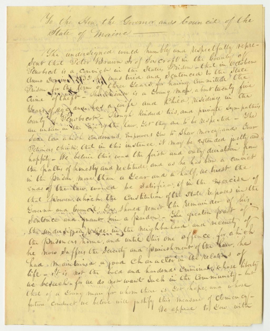 Miniature of Petition for the Pardon of Peter Brawn Jr.