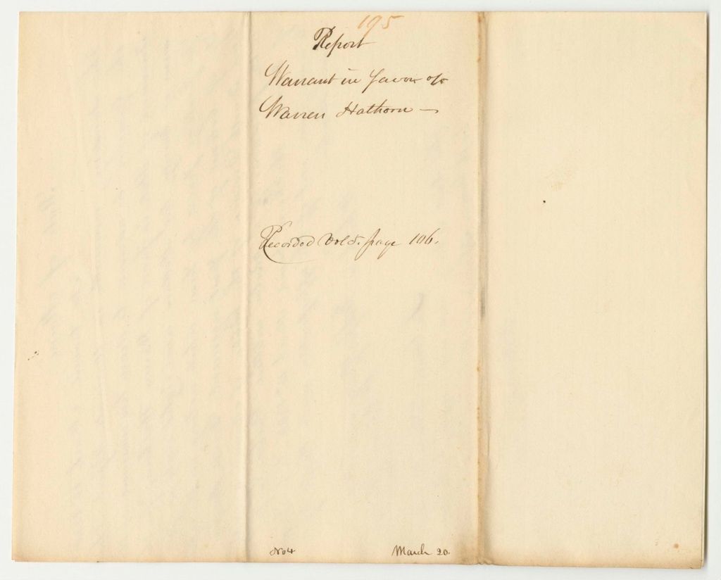 Miniature of Report 195: Warrant in Favor of Warren Hathorn, for Postage as Acting Colonel of the First Regiment, Second Brigade, Fourth Division