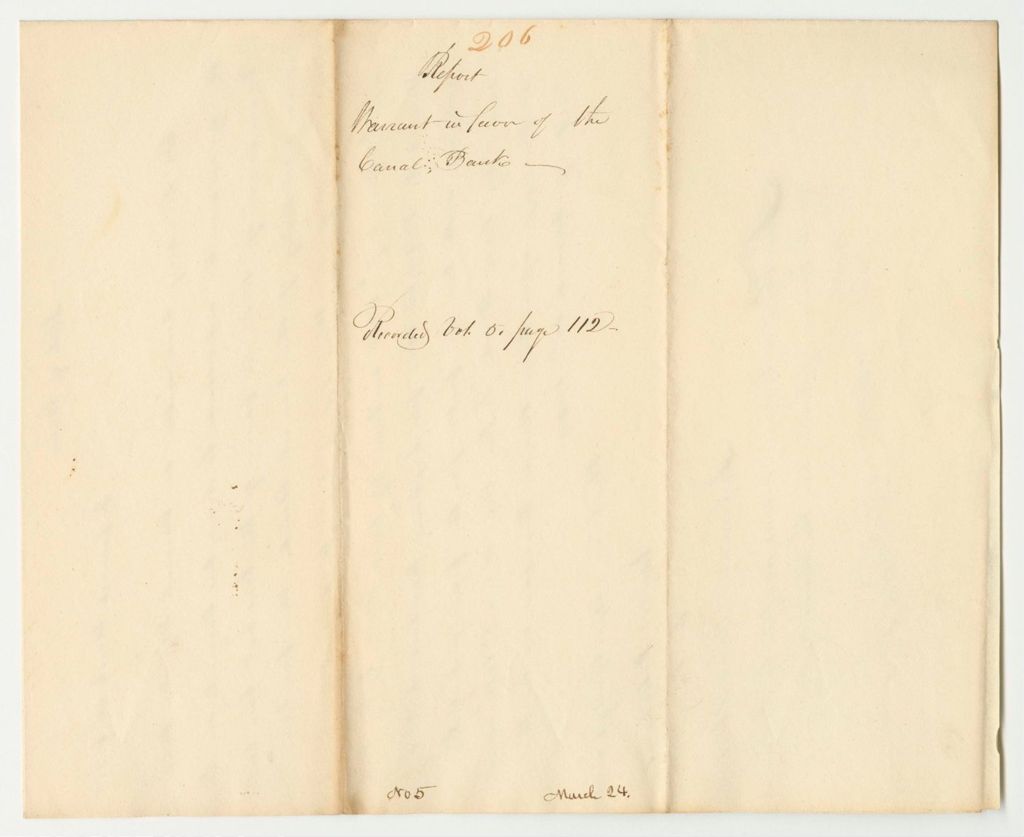 Miniature of Report 206: Warrant in Favor of the Canal Bank for Interest on a Loan to the State