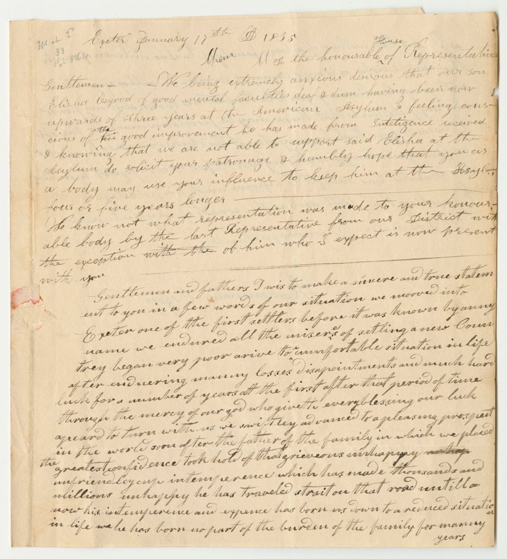 Miniature of Request for Furhter Allowance for Elisha Osgood at the American Asylum in Hartford