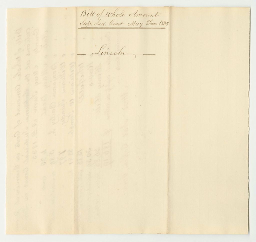 Miniature of Bill of Whole Amount of Costs in Criminal Prosecutions at the Supreme Judicial Court in Lincoln County, May Term 1835