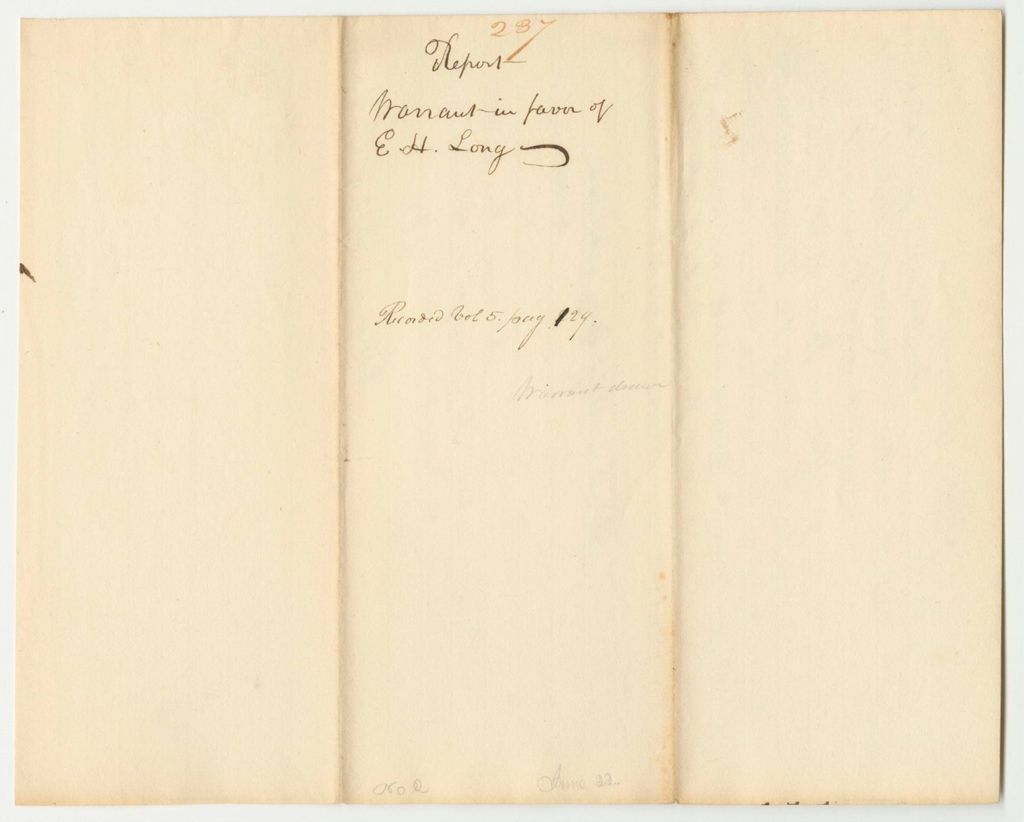 Miniature of Report 237: Warrant in Favor of Colonel S.H. Long, U.S. Engineer, for a Survey of a Route for a Railroad from Quebec to the Atlantic