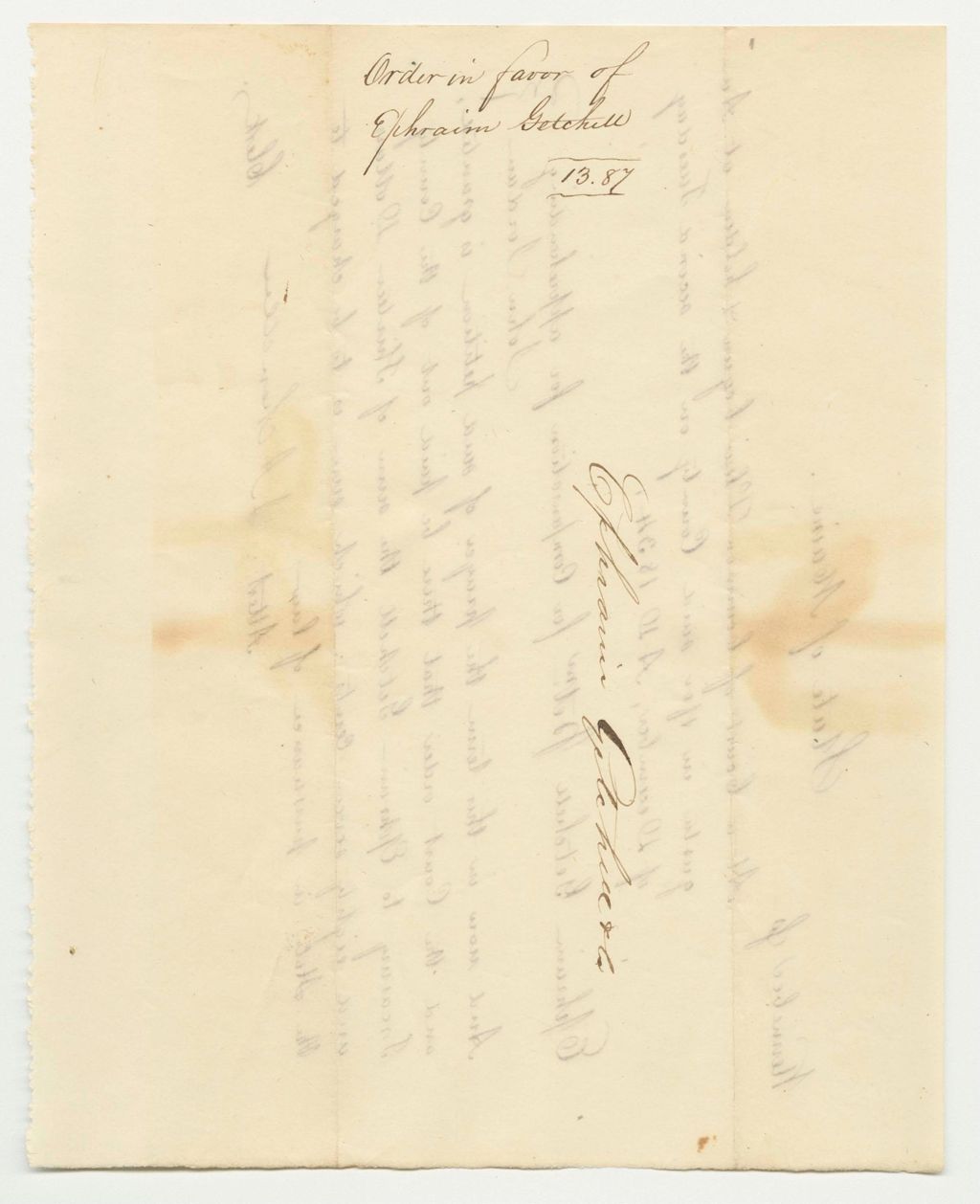 Miniature of Order in Favor of Ephraim Getchell for Compensation for Apprehending John Jordan