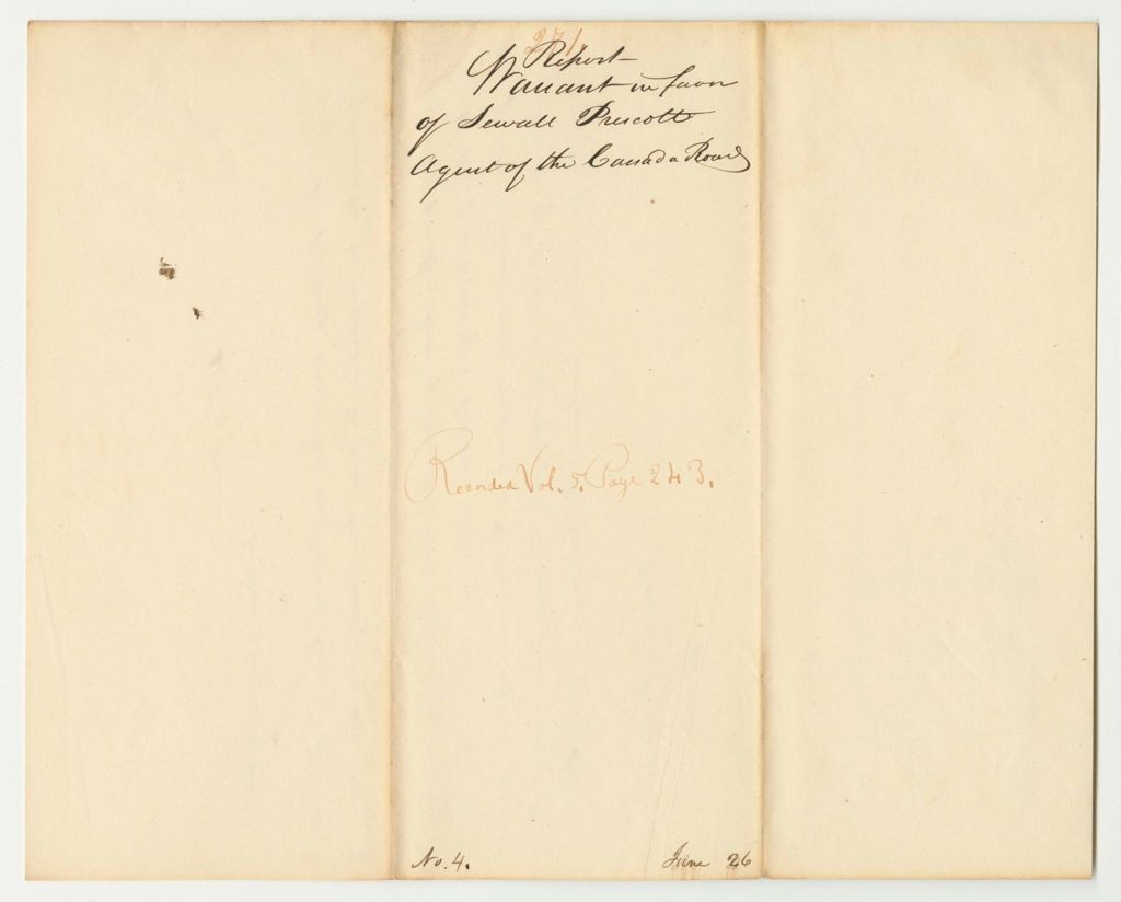 Miniature of Report 271: Warrant in Favor of Sewall Prescott, Agent of the Canada Road