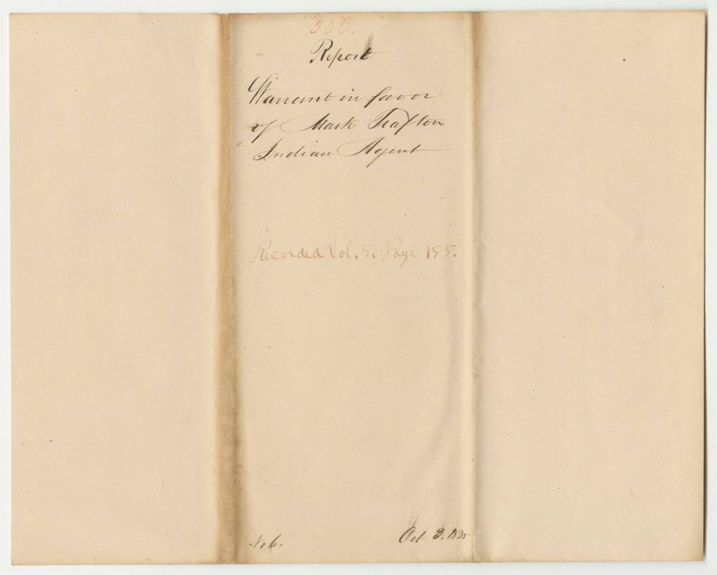 Miniature of Report 303: Warrant in Favor of Mark Trafton, Penobscot Indian Agent
