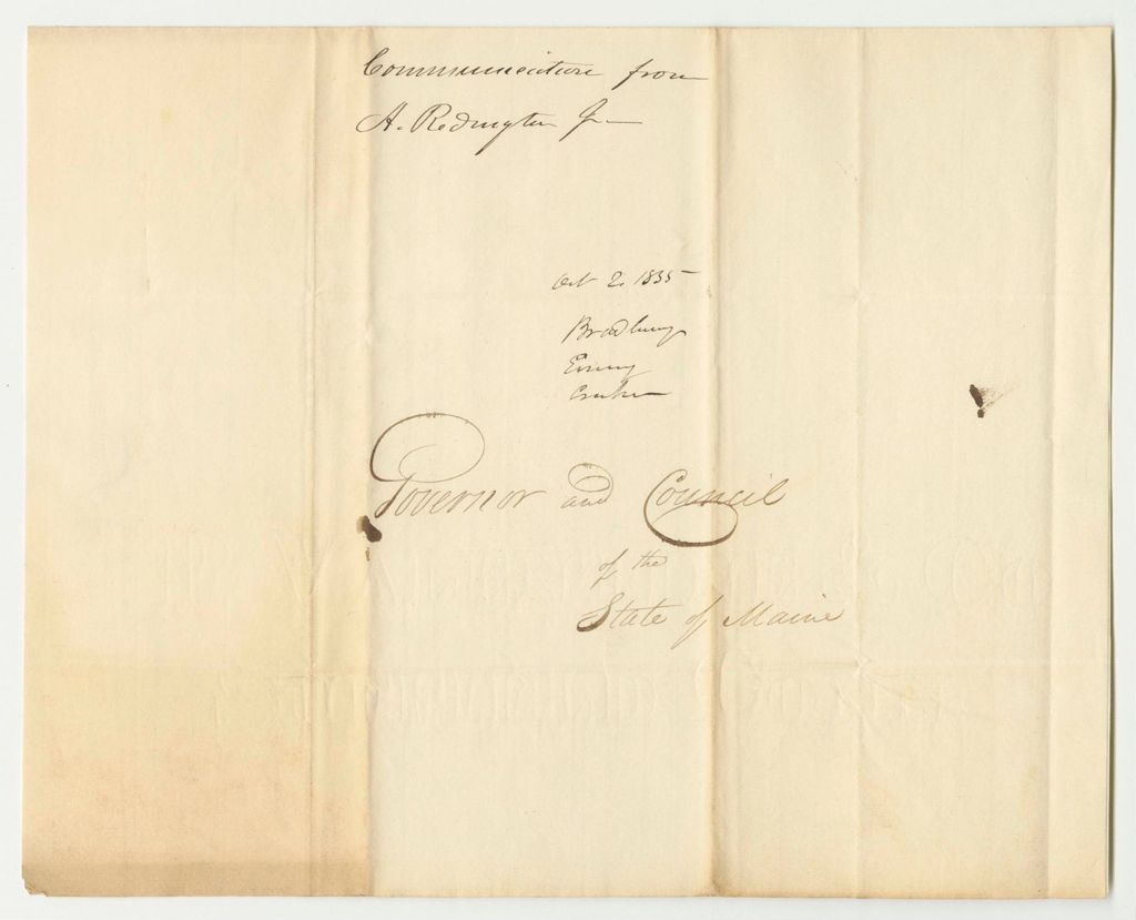 Miniature of Communication from The State Treasurer Transmitting the Deed for the Lot for the Insane Hospital