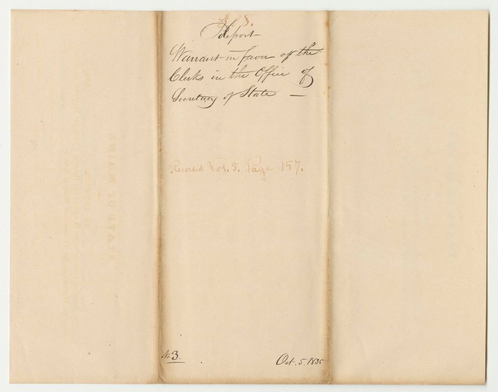 Miniature of Report 308: Warrant in Favor of the Clerks in the Office of the Secretary of State
