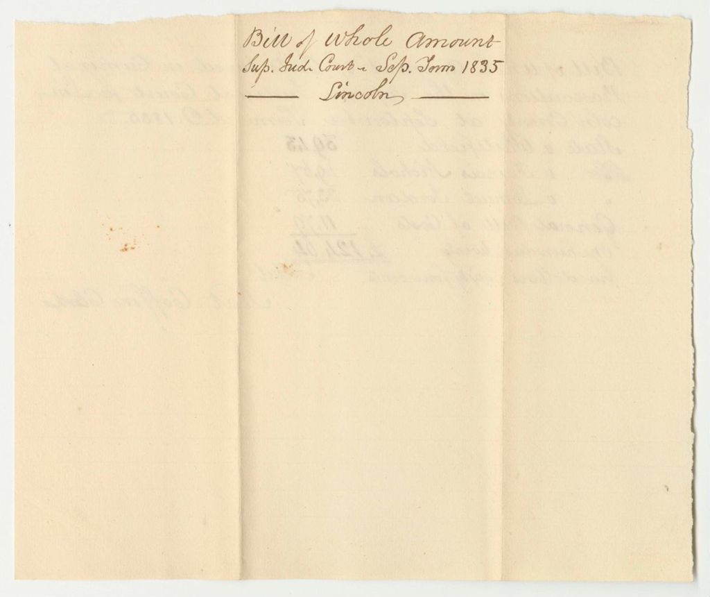 Miniature of Bill of Whole Amount of Costs Taxed in Criminal Prosecution at the Supreme Judicial Court in Lincoln County, September Term 1835