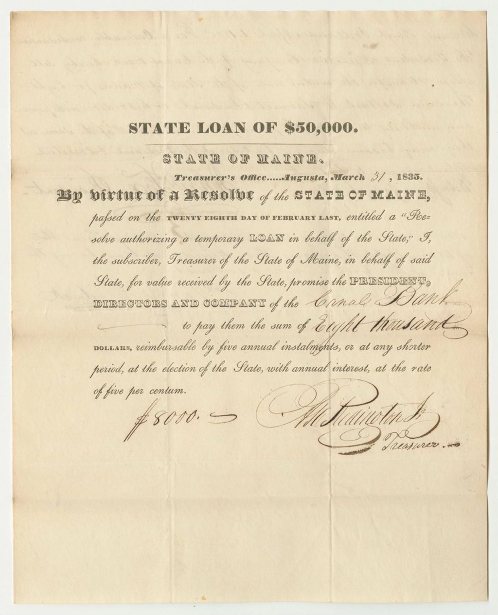 Miniature of State Loan to the Canal Bank