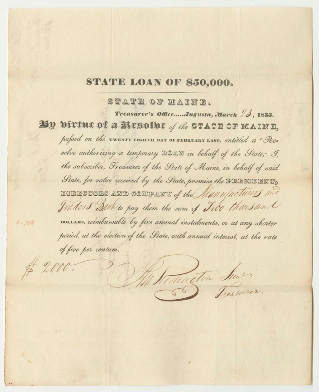 Miniature of State Loan to the Manufacturers and Traders Bank