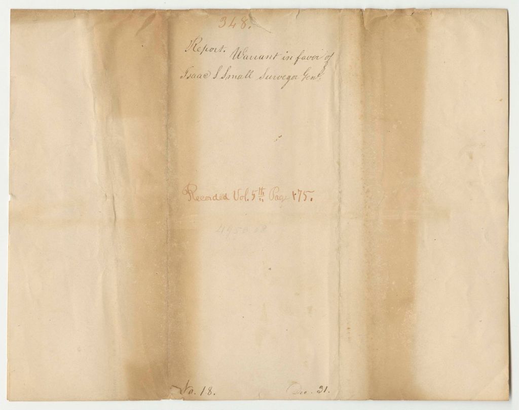 Miniature of Report 348: Warrant in Favor of Isaac S. Small, Surveyor General
