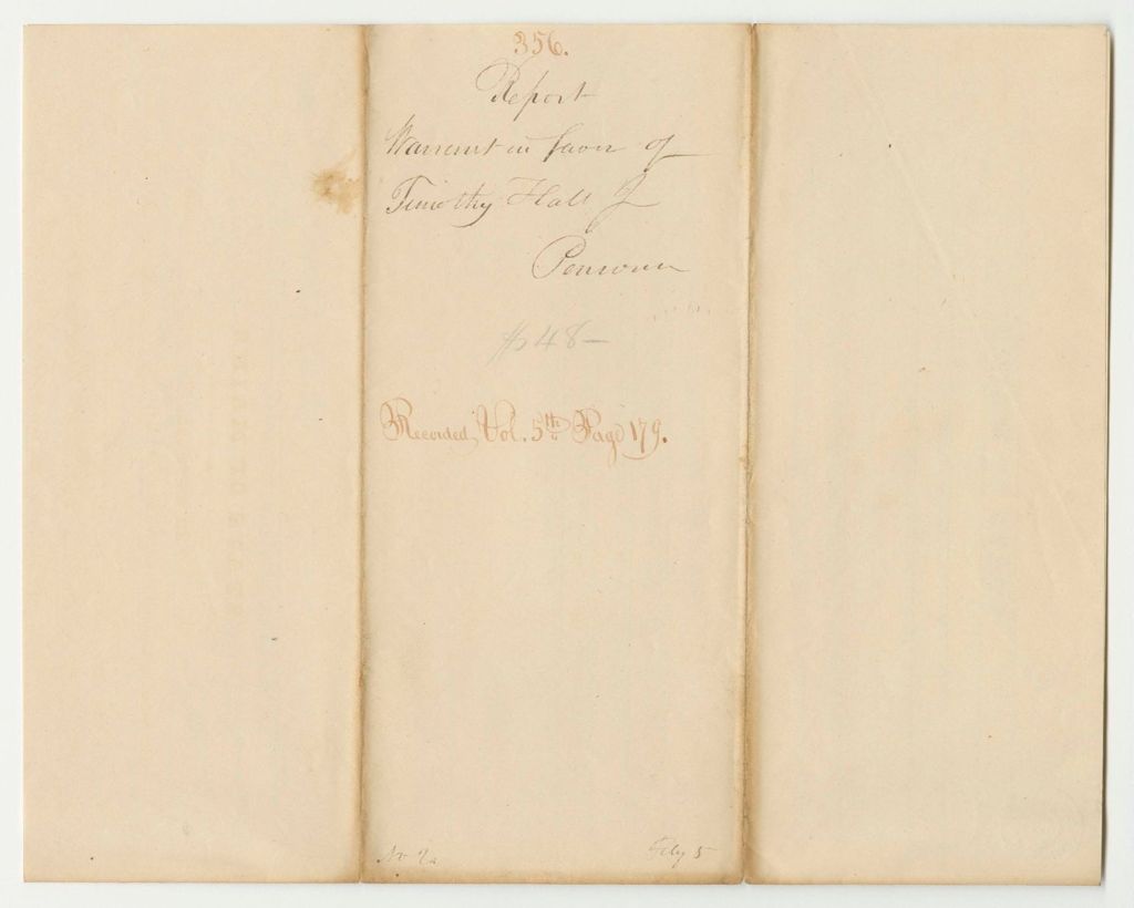 Miniature of Report 356: Warrant in Favor of Timothy Hall Jr., Pensioner