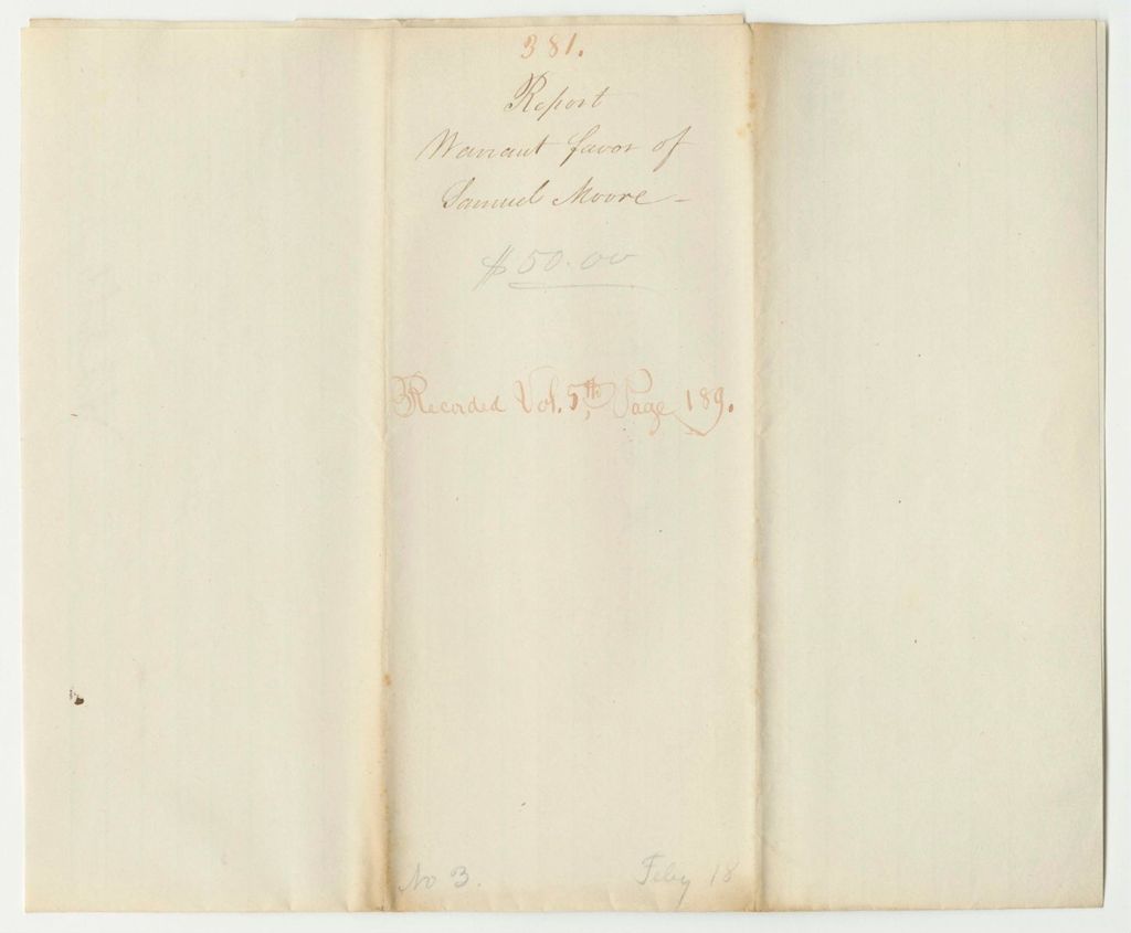 Miniature of Warrant in Favor of Samuel Moore, Commissioner of Public Schools for Washington County