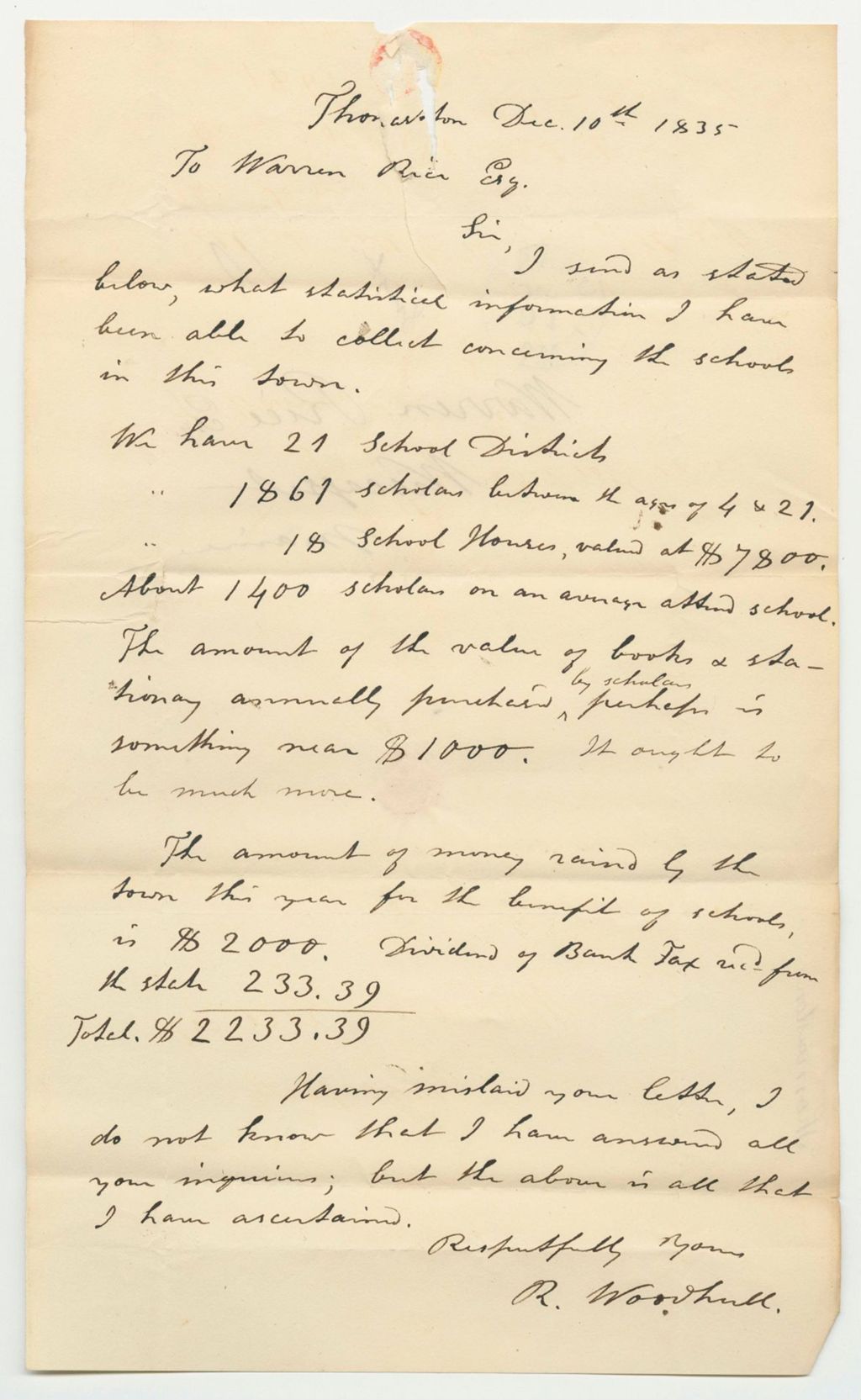 Miniature of Report of the Superintending School Committee of the Town of Thomaston, in Obedience to a Resolve of the Legislature of the State