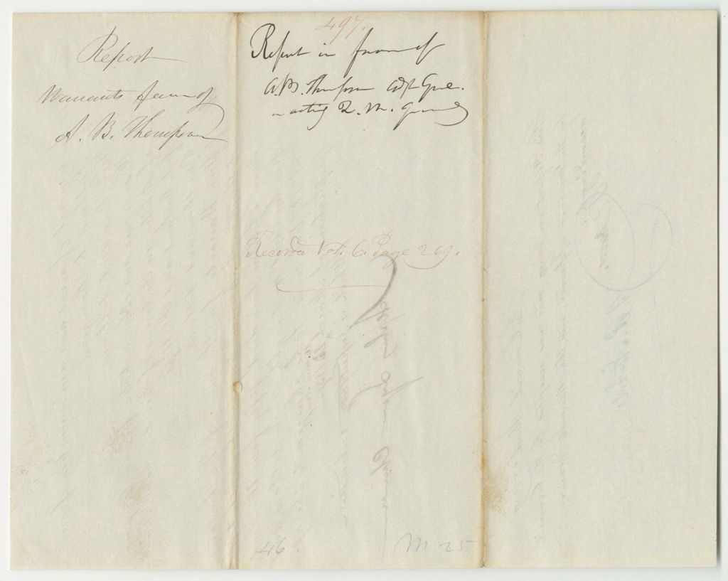 Miniature of Report 497: Warrant in Favor of Abner B. Thompson, Adjutant General and Acting Quartermaster General