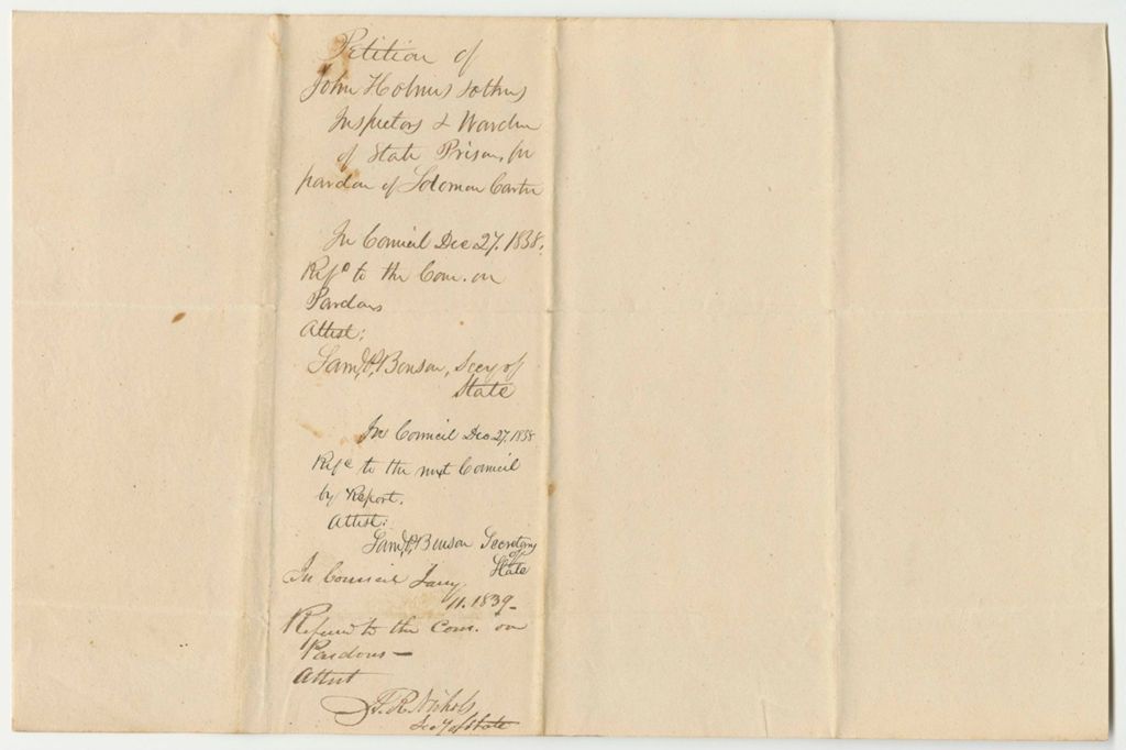 Miniature of Petition of James Holmes and Others for the Pardon of Solomon Carter