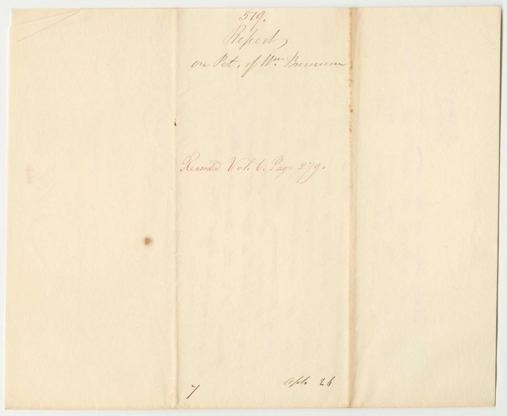 Miniature of Report 519: Report on the Petition of William Burnum the 2nd and Others of Cherryfield to be Organized as the Narraguagus Guards, a Company of Artillery