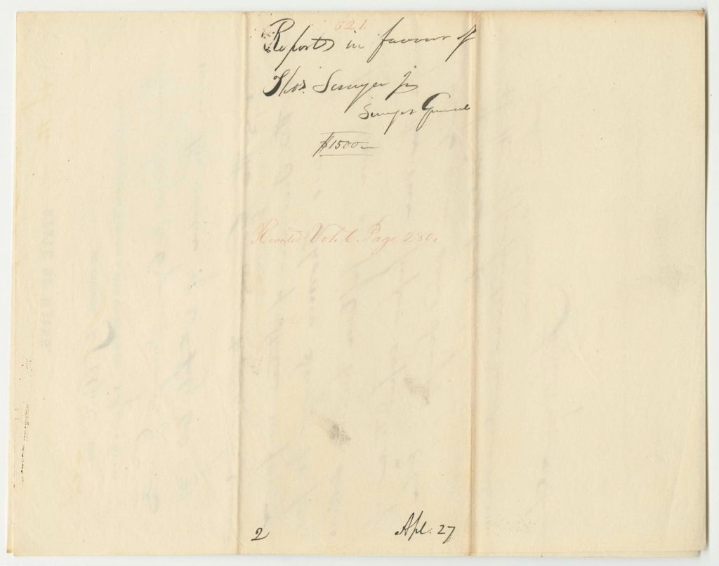 Miniature of Report 521: Warrant in Favor of Thomas Sawyer Jr., Surveyor General