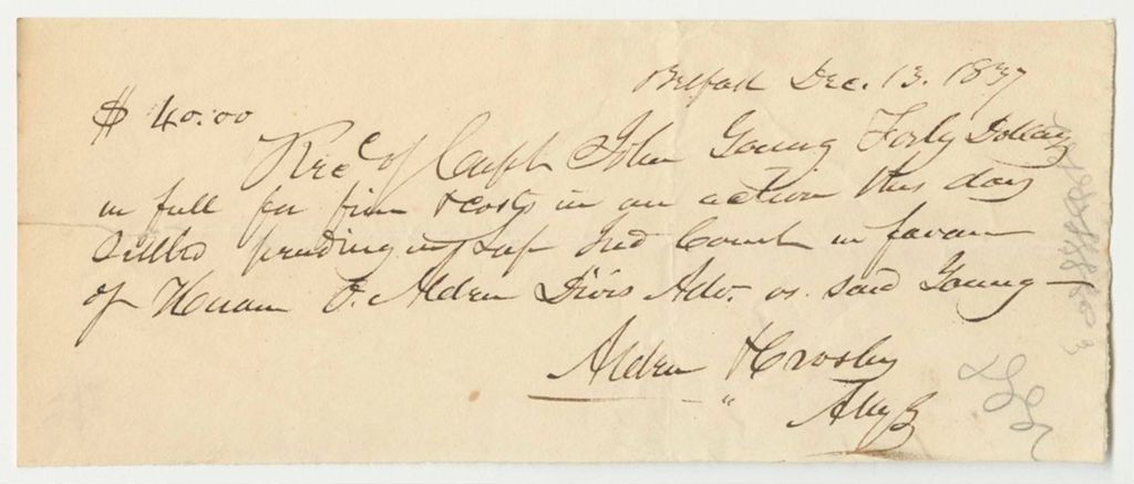 Miniature of Bill of Fine and Cost Paid by Young Young the 2nd in a Court Martial