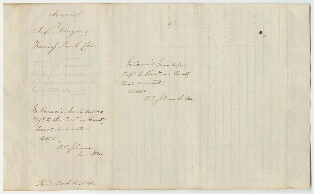 Miniature of Account of Isaac C. Haynes, Penobscot County Treasurer