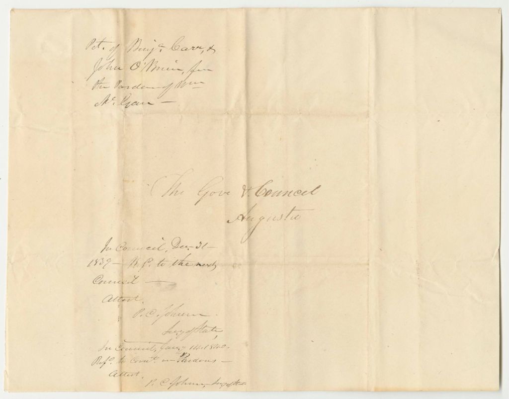 Miniature of Petition of Benjamin Carr and John O'Brien for the Pardon of William McGann