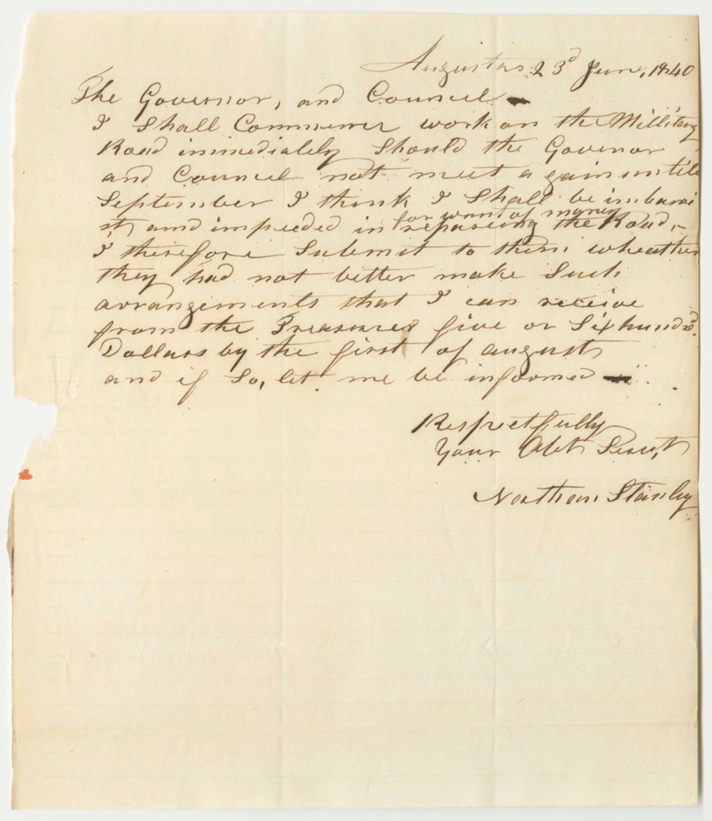 Miniature of Application of Nathan Stanley, Agent for Repairing the Marshill Road, for 500 Dollars