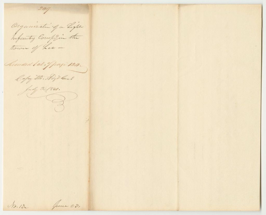 Miniature of Report 209: Report on the Organization of a Company of Light Infantry in Lee