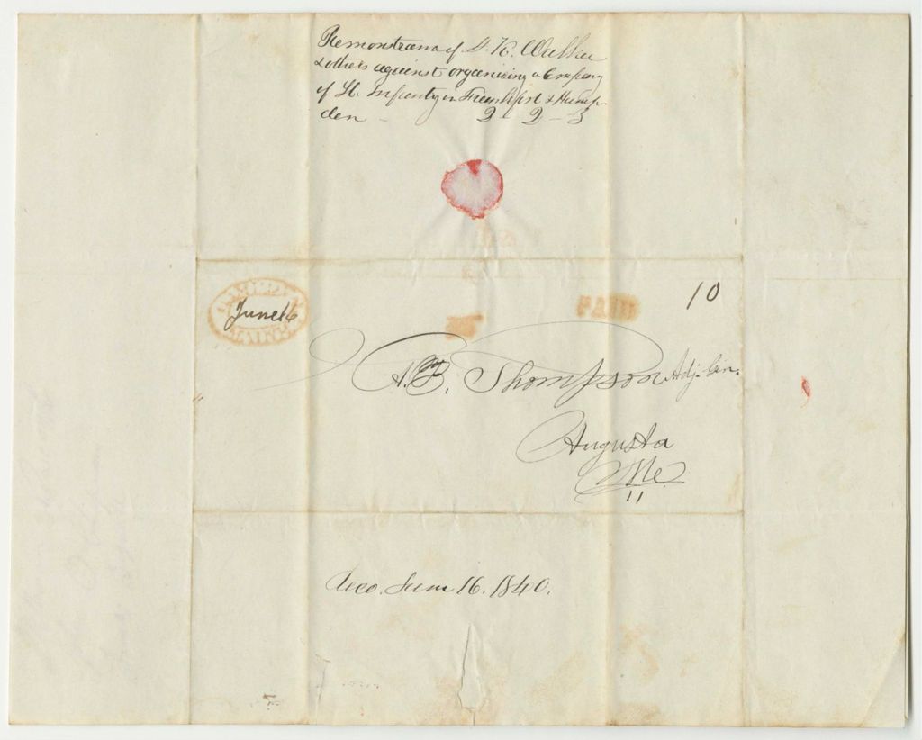 Miniature of Remonstrance of A.K. Walker and Others Against the Organization of a Company of Light Infantry in Frankfort and Hampden