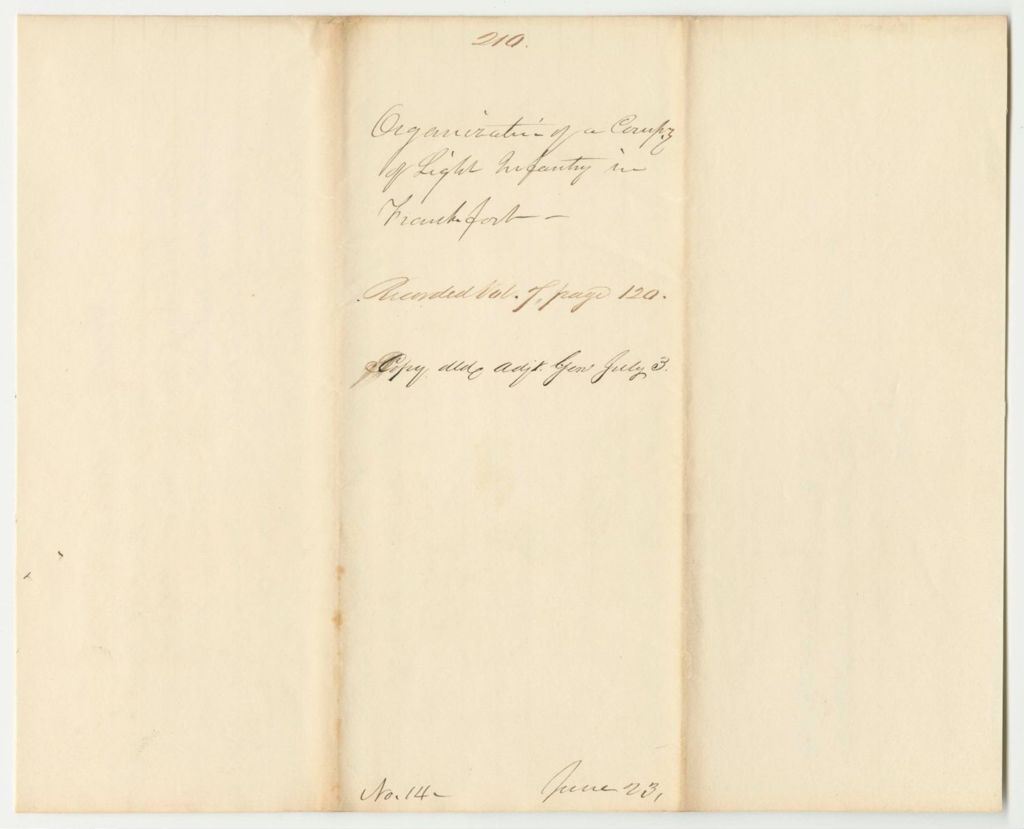Miniature of Report 210: Report on the Organization of a Company of Light Infantry in Frankfort