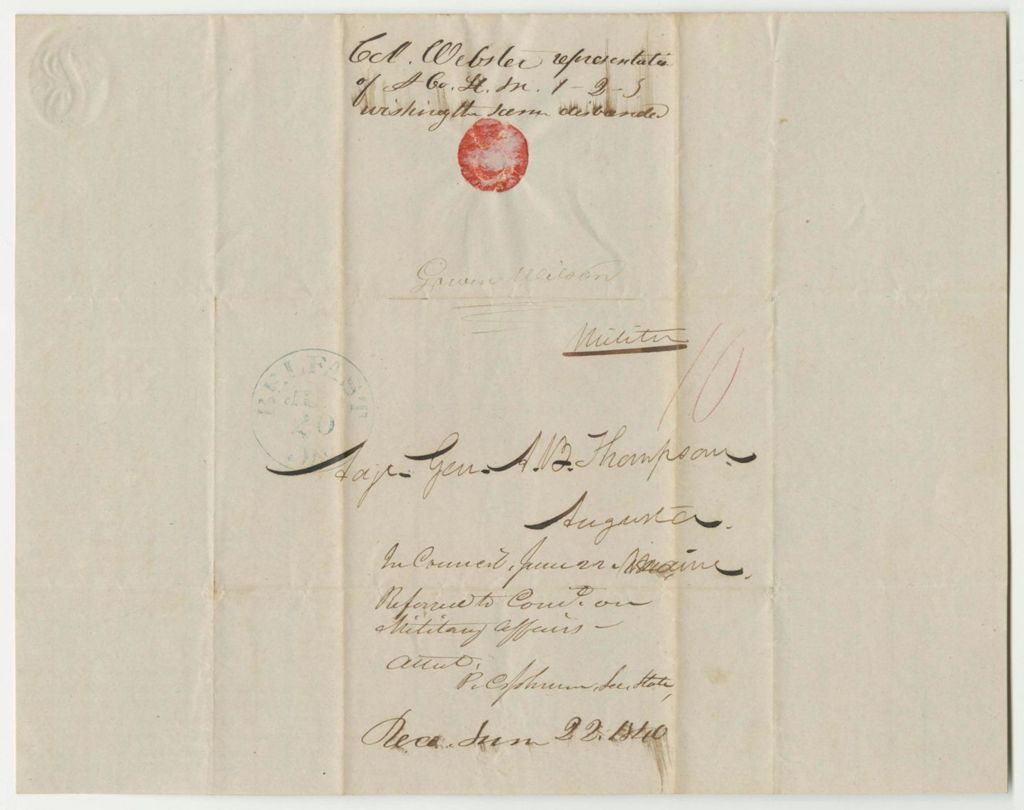 Miniature of Petition of Col. James W. Webster and Others to Disband the Company of Light Infantry in Belfast